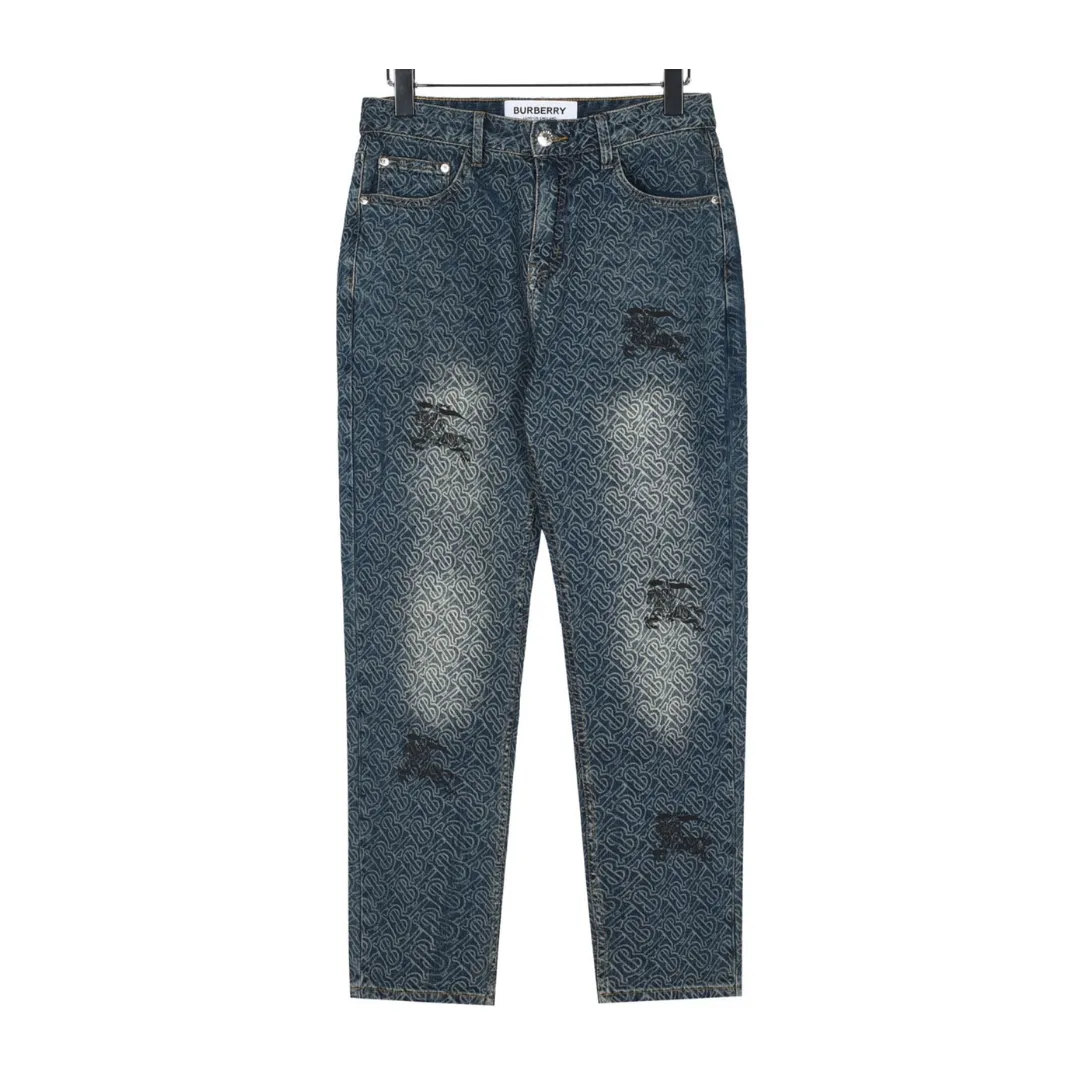BUR Monogram Distressed Denim Jeans in Indigo - 367 - bbr0000367