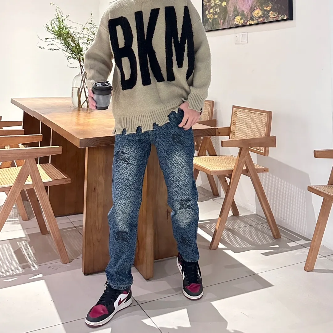 BUR Monogram Distressed Denim Jeans in Indigo - 367 - bbr0000367 - Image 3