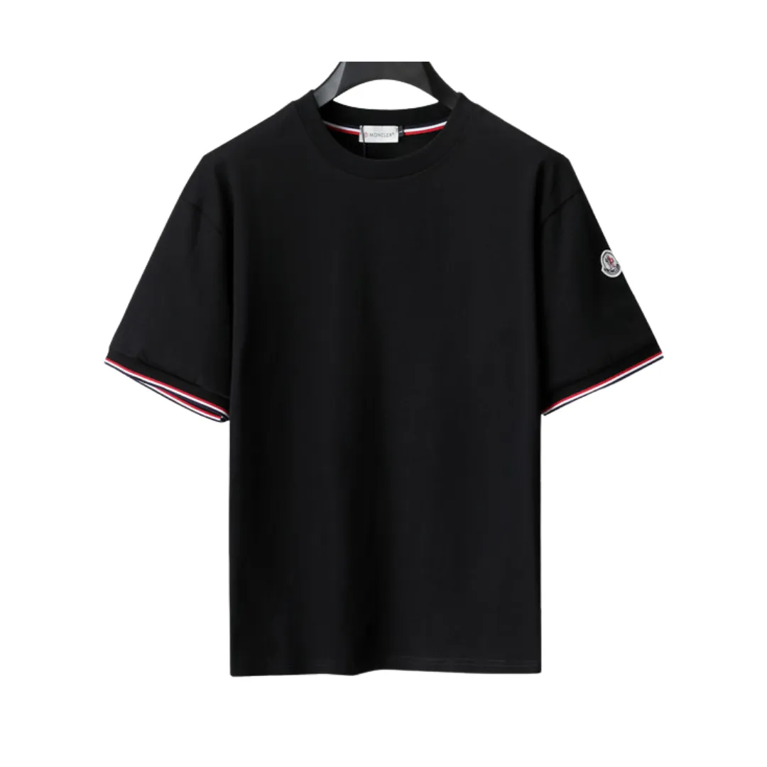 MC Tricolor Trimmed Cotton T-Shirt in Black - 103 - mc0000103