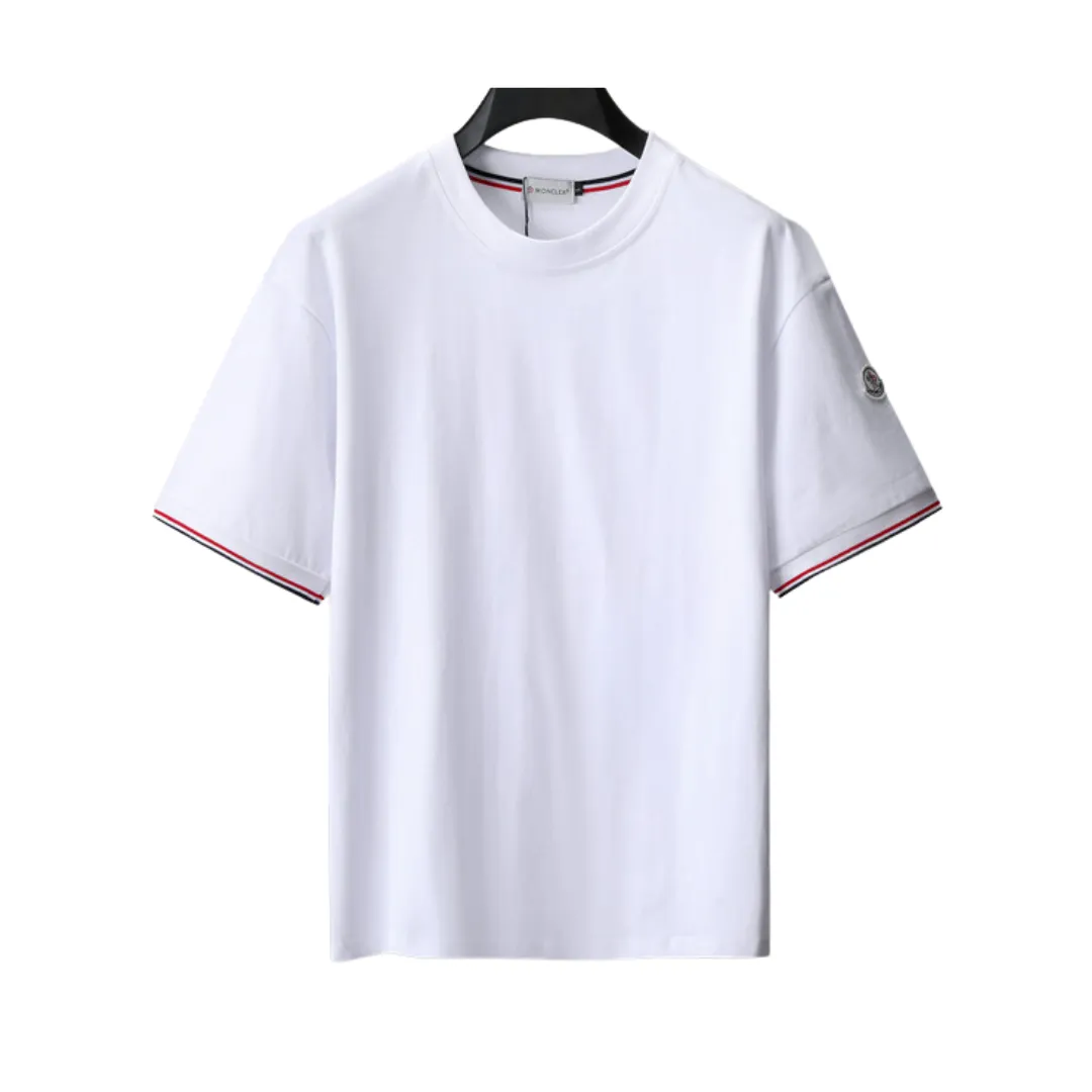 MC Tricolor Trimmed Cotton T-Shirt in White - 104 - mc0000104