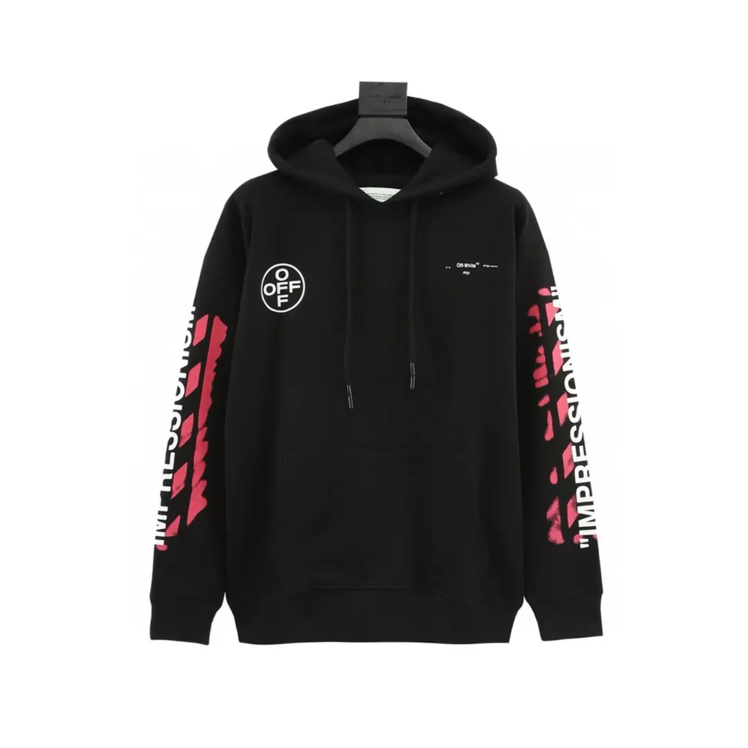 OW Diagonal Stencil Hoodie in Black - 345 - owf0000345