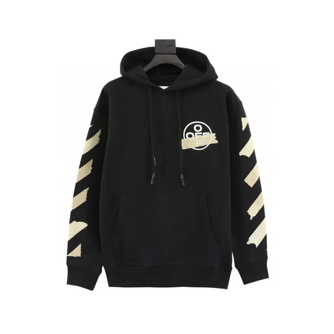 OW Diagonal Tape Arrows Hoodie in Black - 347 - owf0000347
