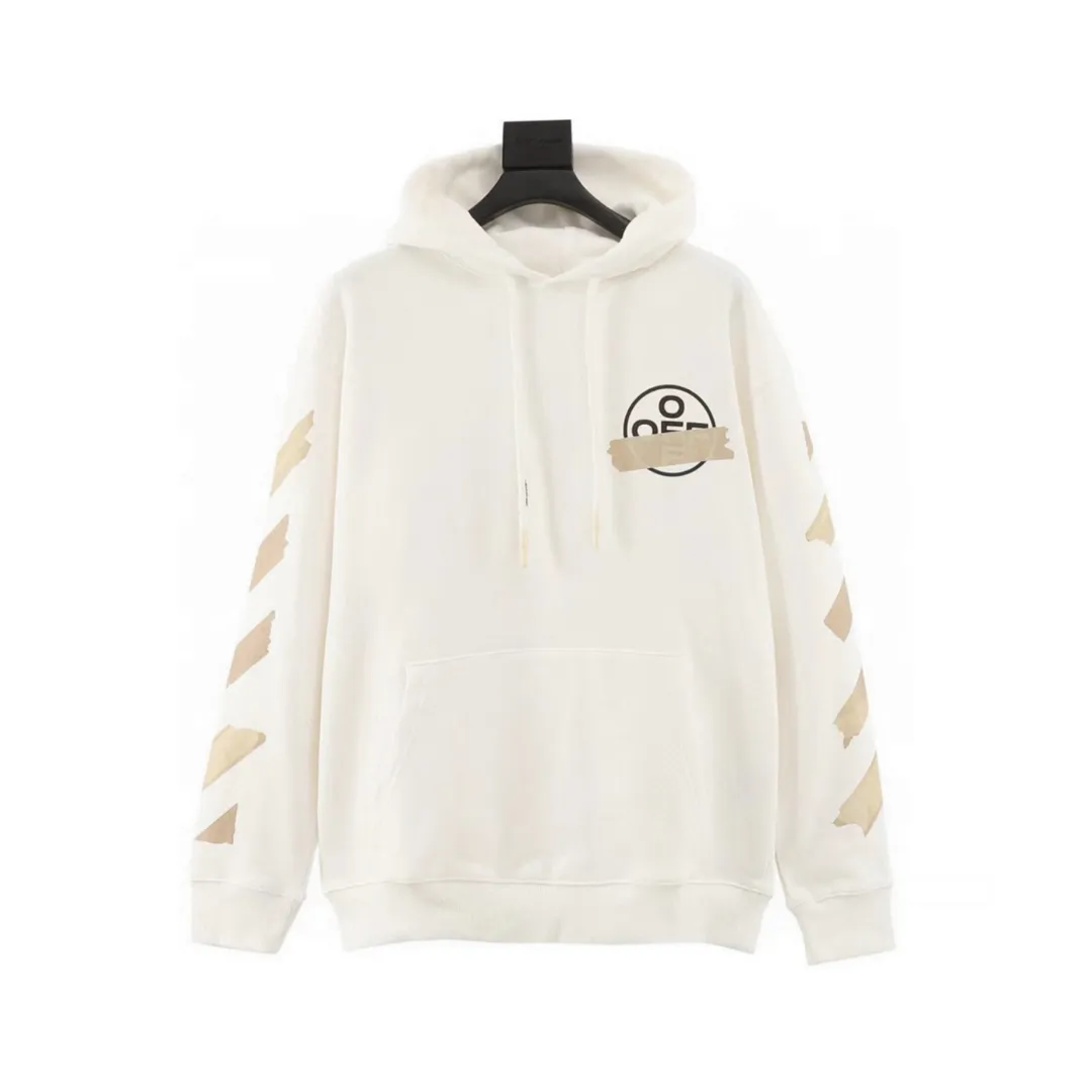 OW Diagonal Tape Arrows Hoodie in White - 349 - owf0000349