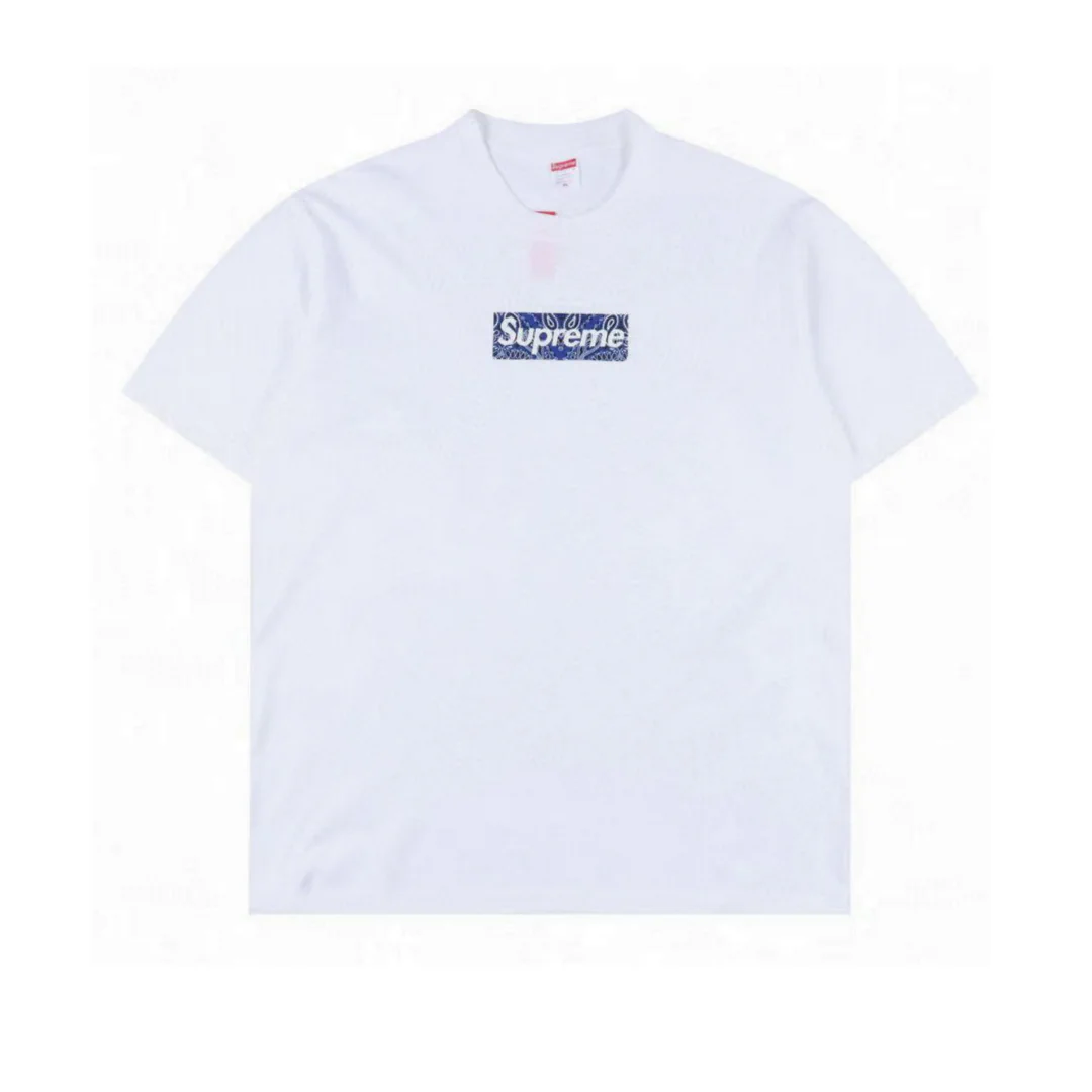 SUP Box Logo Zebra Blue Print T-Shirt in White - 515 - spm0000515