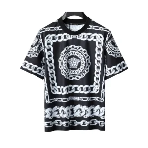 VS Medusa Chain Silk Twill Camp T-Shirt in Black - vs0000080
