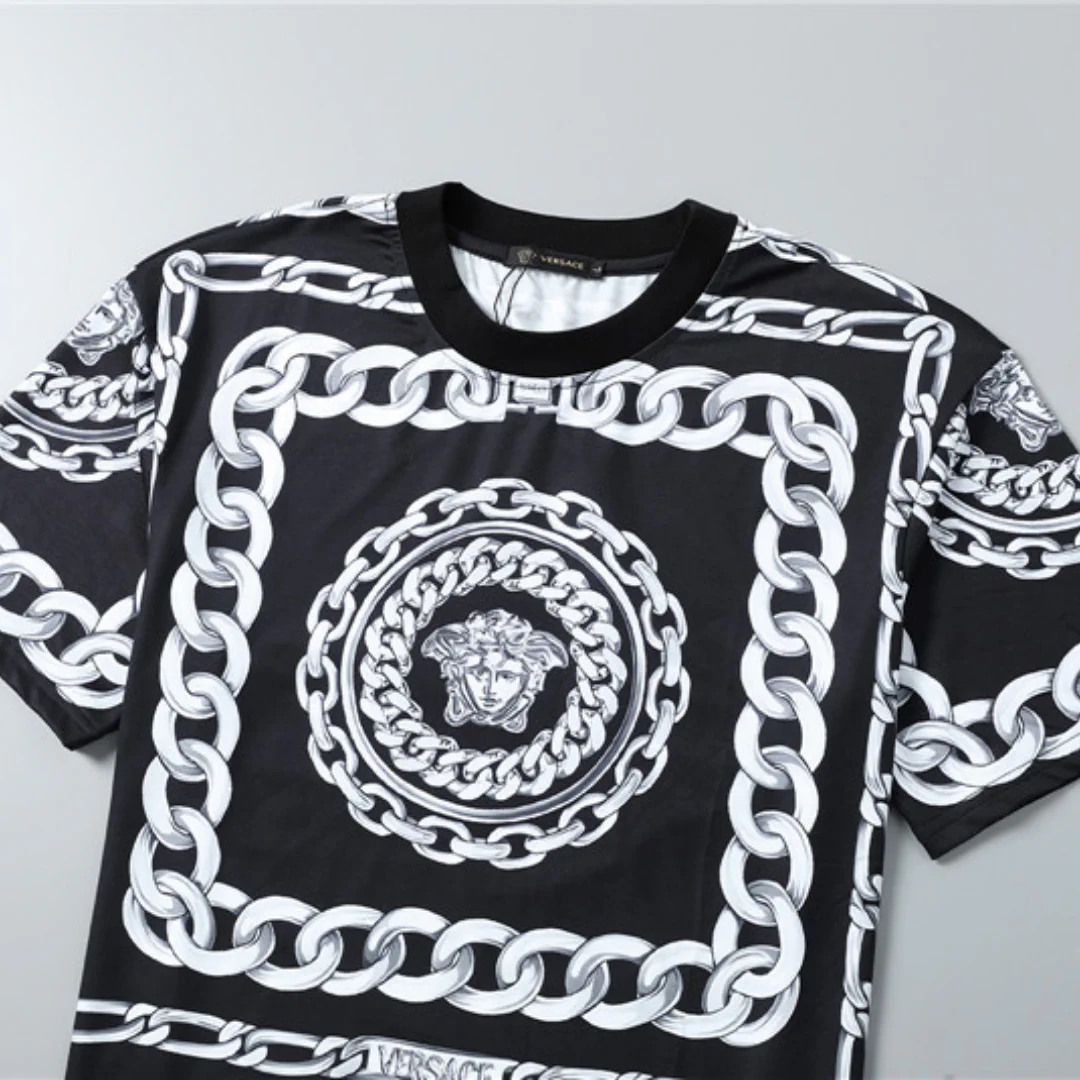 VS Medusa Chain Silk Twill Camp T-Shirt in Black - vs0000080 - Image 4