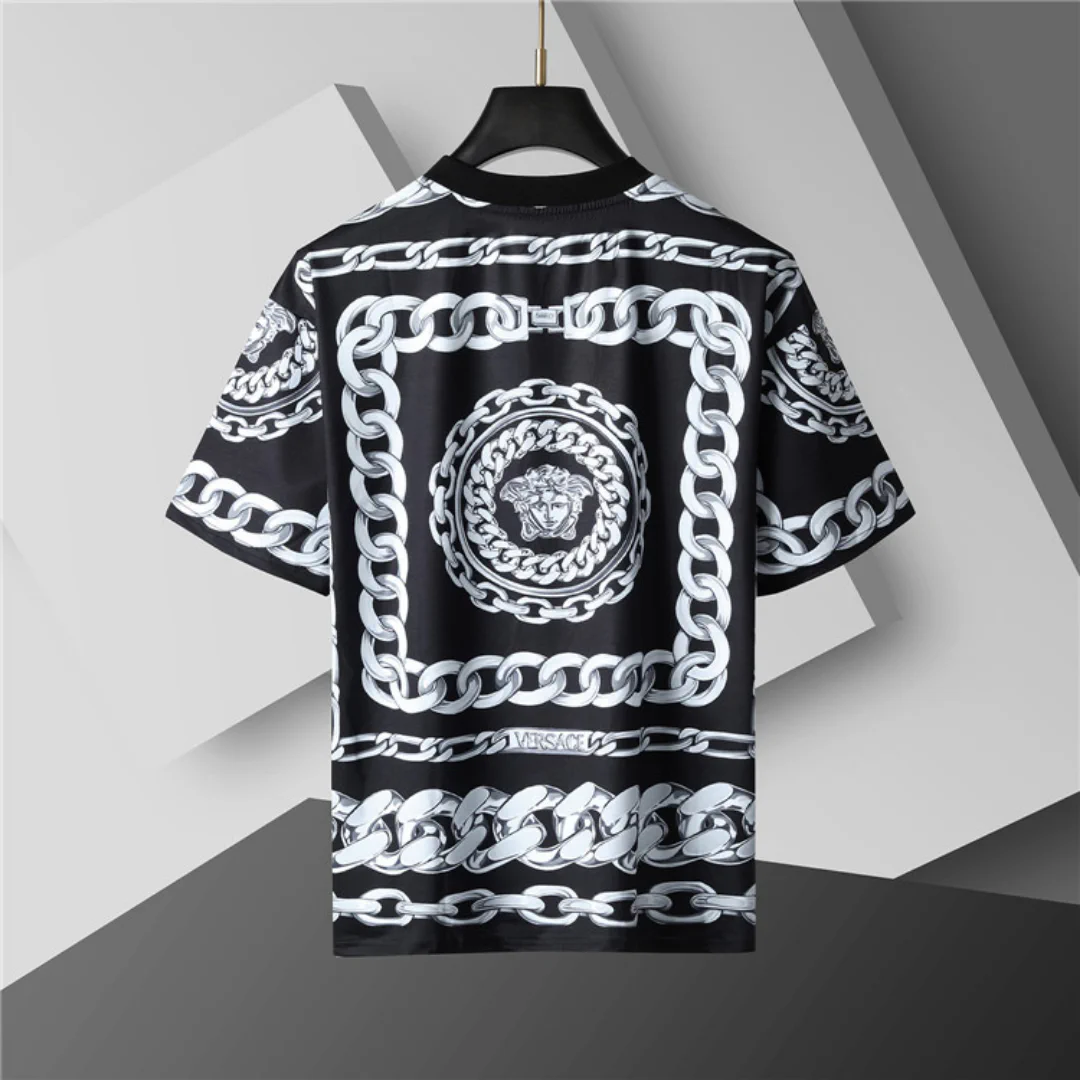 VS Medusa Chain Silk Twill Camp T-Shirt in Black - vs0000080 - Image 3